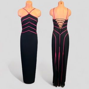 Beautiful Vintage 90s Black & Pink Party Cocktail Dress Evening Gown 6